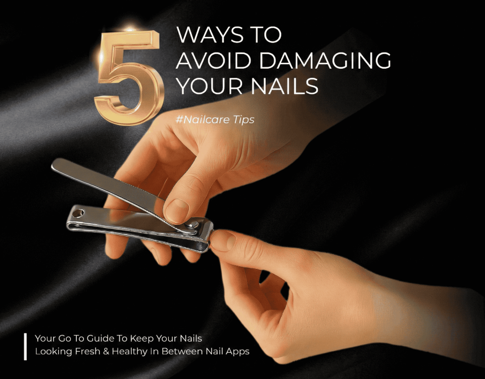 Person clipping nails surrounded by orchids and pebbles, highlighting nail care.