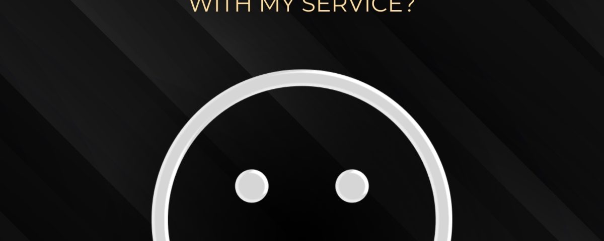 Sad face icon with text 'What should I do if I'm not satisfied with my service?' on a dark background.